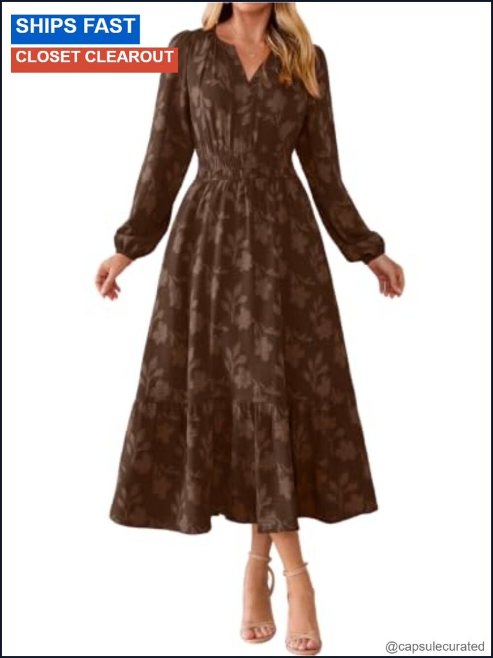 Simplee Women's Boho V-Neck Long Sleeve Floral Maxi Dress with Pockets